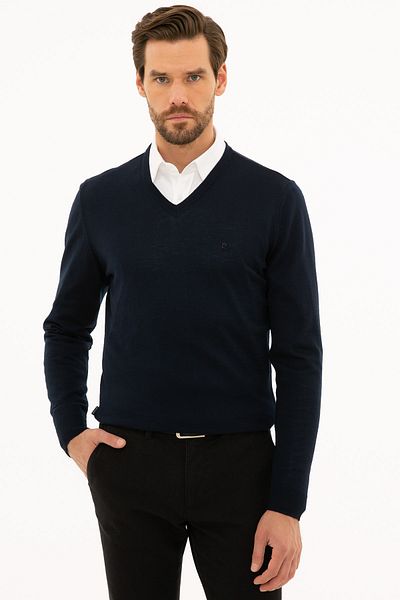 Pierre Cardin Ανδρικό πουλόβερ Navy Blue Slim Fit V-Neck Basic Knitwear G021SZ0TK.000.1111415