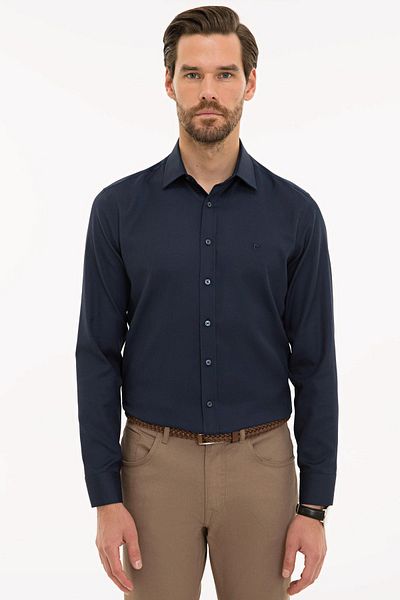 Pierre Cardin Μπλε Navy Slim Fit πουκάμισο Oxford
