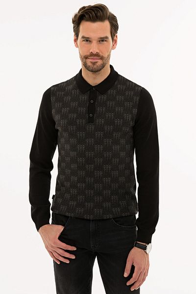 Pierre Cardin Men's Black Slim Fit Polo Collar Knit Sweater G021SZ0TK.000.1120238