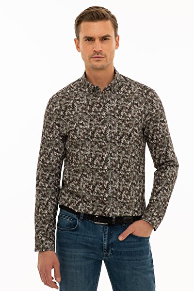 Pierre Cardin Πουκάμισο Χακί Slim Fit