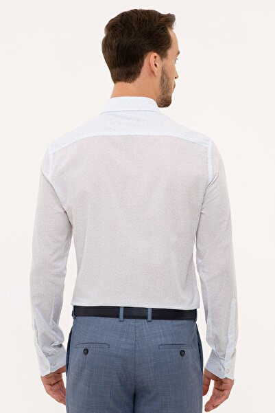 Pierre Cardin Erkek Mavi Detaylı Beyaz Slim Fit Gömlek G021GL004.000.1113611