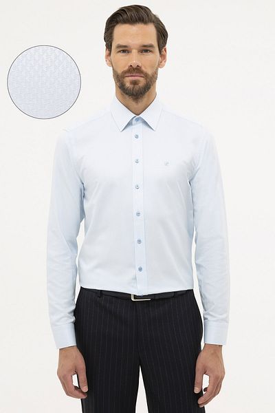 Pierre Cardin Ανοιχτό Μπλε Slim Fit Dobby πουκάμισο