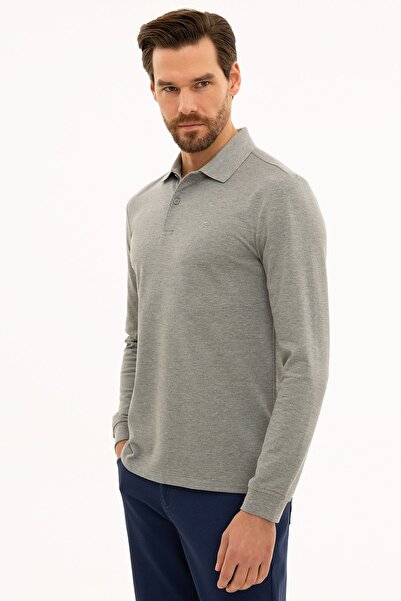 Pierre Cardin Ανδρικό φούτερ γκρι μελανζ με λεπτή εφαρμογή Polo λαιμόκοψη G021GL082.000.1208969