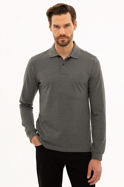 Pierre Cardin Hanorac antracit Melange Slim Fit cu gât polo