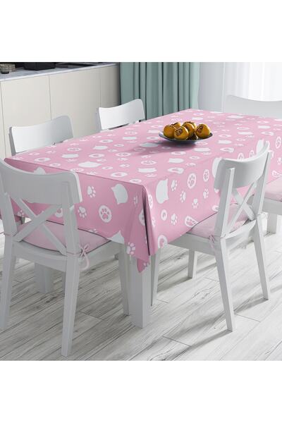 Realhomes مفرش طاولة مطبوع رقميًا على شكل قطة باللون الوردي