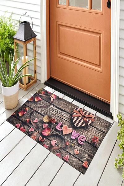 Evsebu Pienso Home Love Yaprak Dekoratif Kapı Önü Paspası