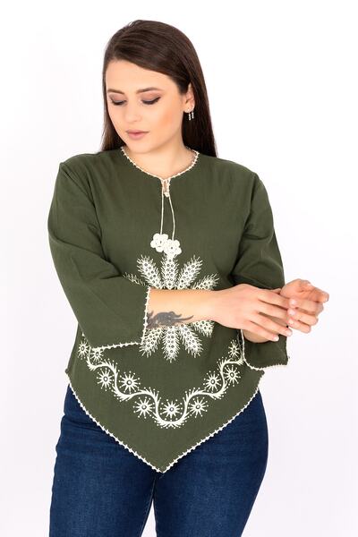 Kardelen Butik Ümraniye Women's Şile Cloth Triangle Green Blouse