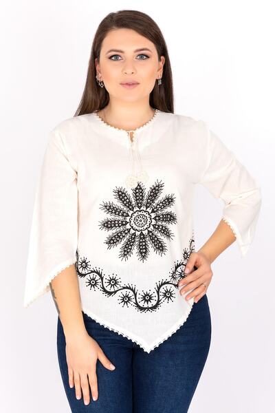 Kardelen Butik Ümraniye Women's Cream Sile Cloth Triangle Blouse