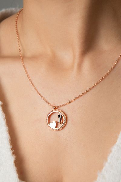 Elika Silver Women's White Stone Lover Model Rose Plated Necklace