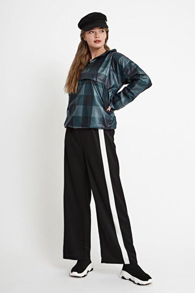 VERDA Kadın Mavi Ekose Desenli Trençkot