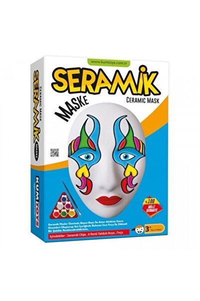 Kumtoys Seramik Maske Boyama Seti 6 Renk Yaldızlı Boya, Fırça