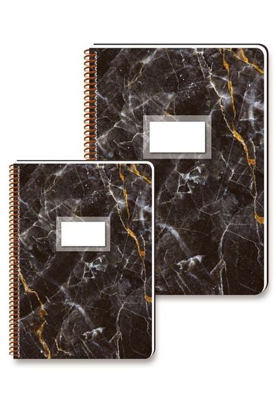 KESKİN COLOR 16.5x22.5 Marble 80 Sheets Checked Cardboard Cover Spiral Notebook Black