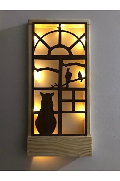 MSAĞWOODS Desenli Açkapa Peri Ledli Masifahşap Işıklı Tablo Ev Hediye Hol Antre Gecelamba 36x18 Duvar Süs