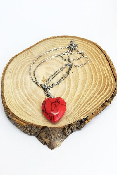 axexuar Women's Coral Stone Natural Stone Pendant 316l Steel Necklace 50cm Zodiac Stone