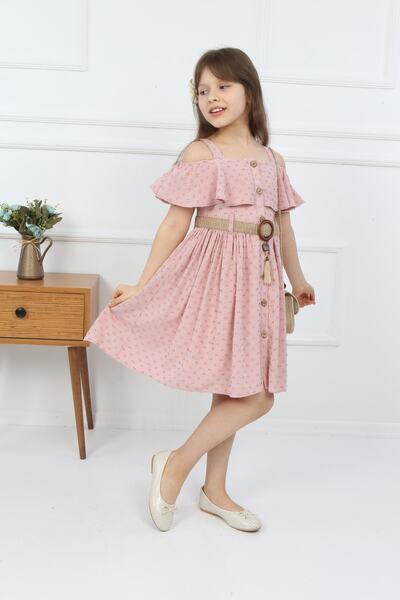 şımarık kids Kız Çocuk Pembe Çantalı Boydan Düğmeli Elbise