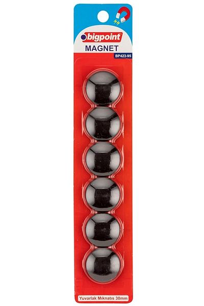 Bigpoint Black Magnet 30 mm - 6 Blister, Plastic Coating, for Notes
