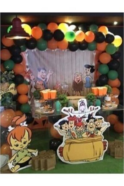 Aşkın Parti Evi Stone Age Concept Γενέθλια Μπαλόνι και Αλυσίδα Μπαλόνι Πέτρα