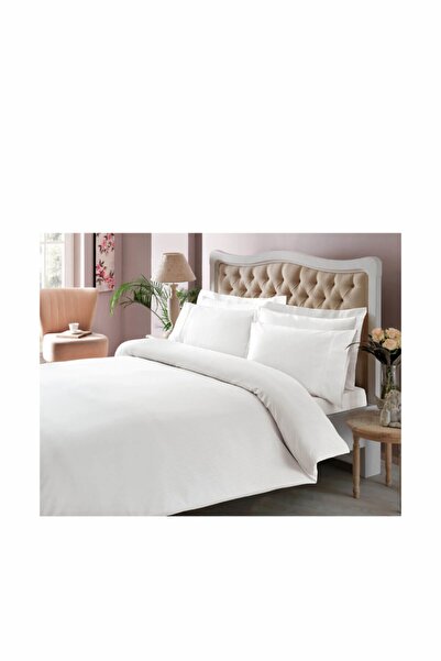 Taç Premium White Double Duvet Cover Set - Basic Stripe