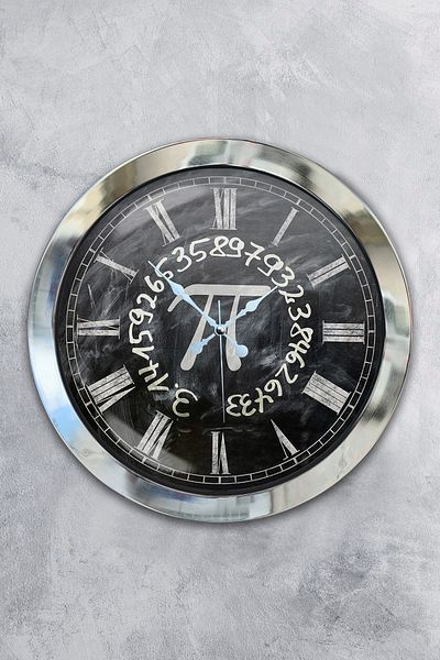 Kasva Concept Gift 36 cm Chrome Metal Pi Wall Clock