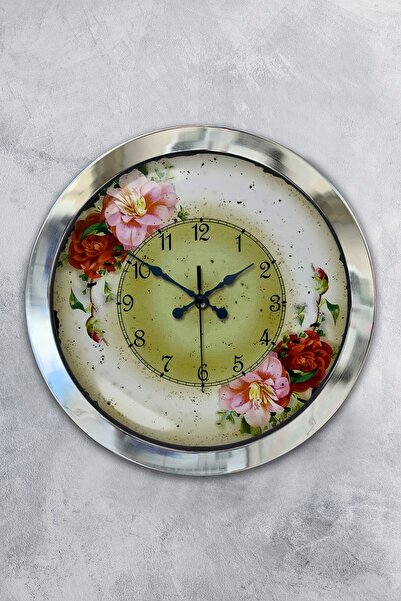 Genel Markalar Hediyelik 36 Cm Krom Metal Flowers Duvar Saati