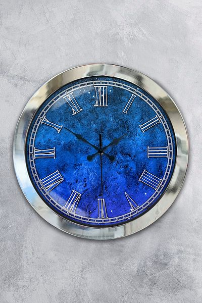 Kasva Concept Gift 36 cm Chrome Metal Blue Wall Clock