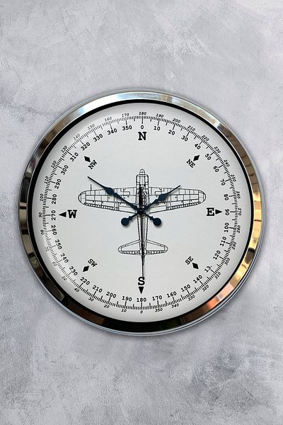 Kasva Concept Gift 40 cm Chrome Metal Compass Wall Clock