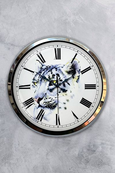 Kasva Concept Gift 40 cm Chrome Metal Tiger Wall Clock