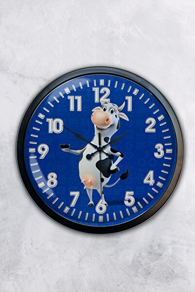 AİB STORE هدية ساعة حائط بقرة معدنية سوداء مقاس 40 سم