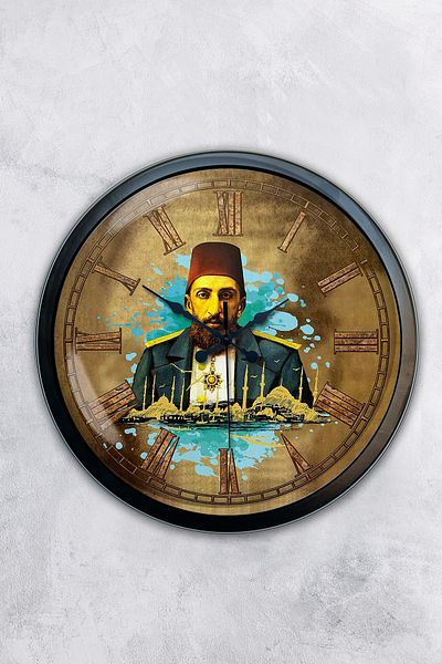 Kasva Concept Gift 40 cm Black Metal Abdulhamit Khan Wall Clock