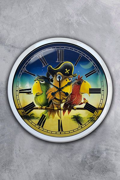 Kasva Concept Gift 40 cm White Metal Pirate Parrot Wall Clock
