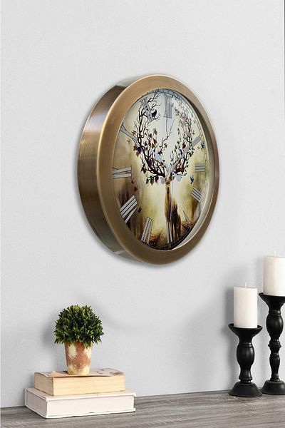 Kasva Concept Gift 36 cm Antique Metal Deer Wall Clock