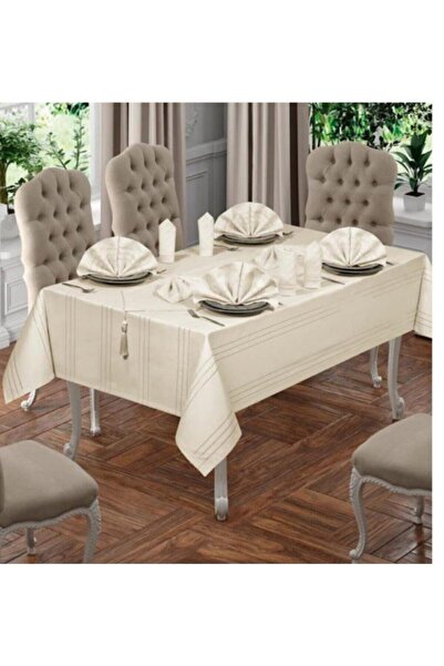 TANIR TEKSTİL Colber Kumaş Masa Örtüsü Seti 12 Kişilik 26 Parça Lüx Takım