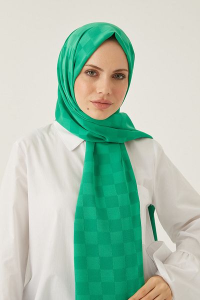 FRESCO SCARFS Γυναικείο χιτζάμπ Μεταξένιο βαμβακερό ζακάρ σάλι*benetton πράσινο