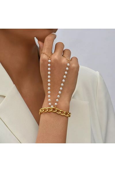 İPAR AKSESUAR Gold Chain Cream Crystal Hand Basilisk