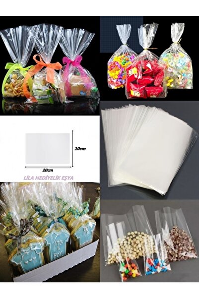 LilaHediyelikEşya 250 Adet Şeker Kurabiye Aksesuar Poşeti 10x20 Cm Parlak Jel...