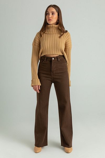 ELLEGANT Full Moon Women - Lycra Brown, High Waist Palazzo Trousers