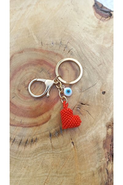 Atolye Ferda حقيبة محبوكة بالخرز على شكل قلب - حلية سلسلة مفاتيح Love Evil Eye