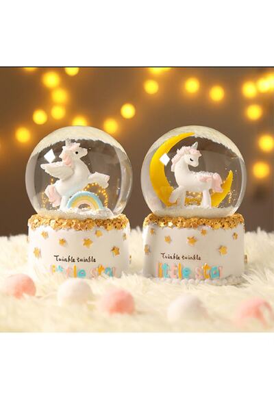 hediyeconcepti Sevgiliye Hediye Seni Düşünmek Unicorn Püskürtmeli Büyük Boy Müzikli Işıklı Kar Küresi