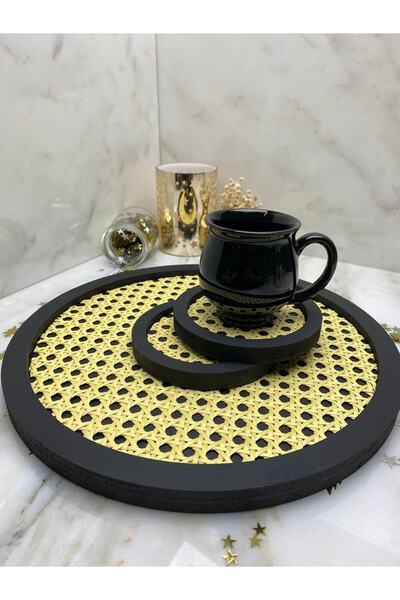 RATTAN CONCEPT Hazeran Yuvarlak Tepsi Ve Bardak Altlığı Set, Hazeran (rattan)...