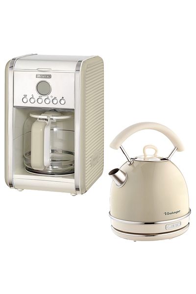 ARIETE Vintage Beige Coffee Machine and 1.7 Liter Kettle Set