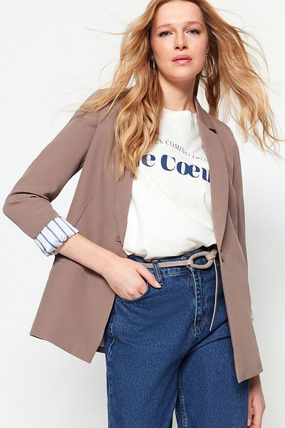 Trendyol Collection Mink Regular Lining Detailed Woven Blazer Jacket TWOAW20CE0316