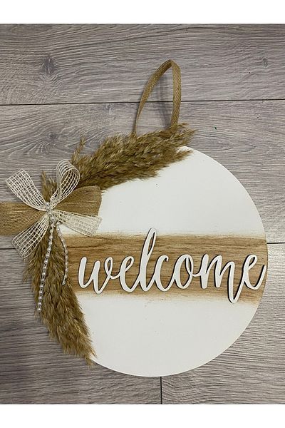HOBİ55 Door Ornament - Exterior Door Ornament Welcome White - Door Accessory with Panas and Pearls
