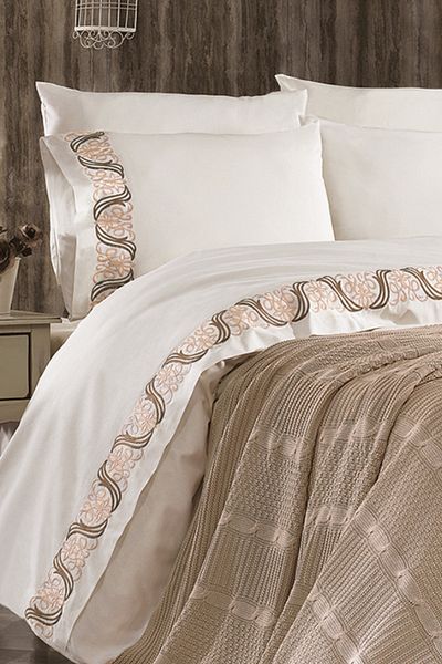 Minelya Home Collection Σετ κρεβατιού 7 τεμαχίων πλεκτό κεντημένο Meyra βαμβακερό διπλό μπεζ