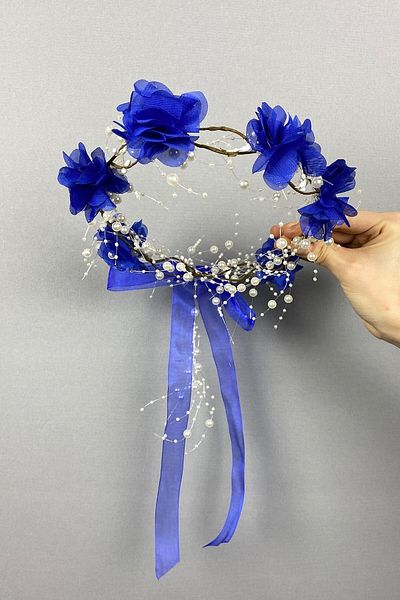 Hobigram Ειδικά Σχεδιασμένο Κορώνα για Μπάτσελορ Saks Μπλε Λεζερ Λουλούδια με Μαργαρίτες – Στεφάνι, Κομψός Σχεδιασμός – Μαλλιά