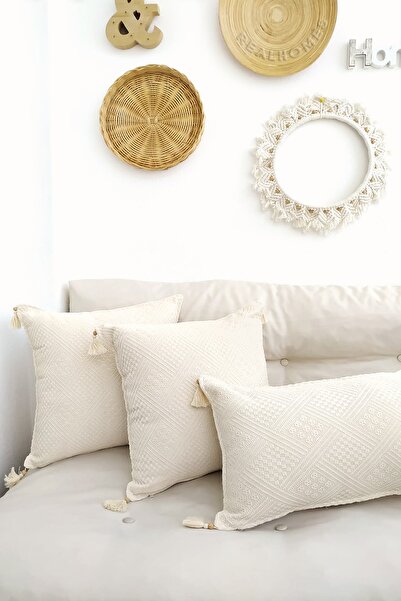 Realhomes غطاء وسادة من القطن العضوي الأصلي مكون من 3 قطع مصنوع يدويًا من قما...