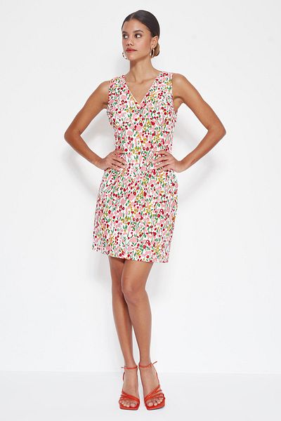 Trendyol Collection Pink A-Cut Mini Woven Patterned V-Neck Woven Dress TWOSS23EL00844