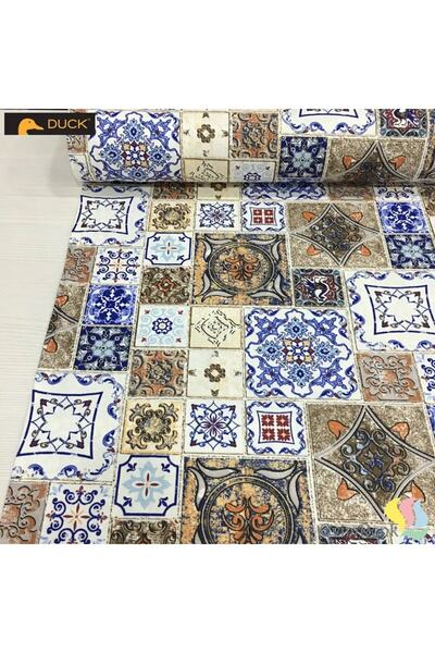 Renk Tekstil Anatolia Çini Desenli Duck Keten Kumaş