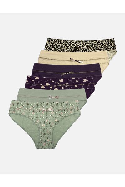 ZICCHO Βαμβακερό σετ 6 γυναικείων εσώρουχων μπικίνι με λεπτομέρεια φιόγκου