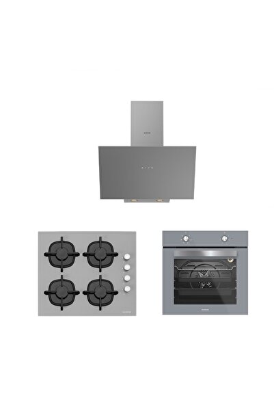 Silverline 3'lü Gri Cam Ankastre Set (3481 Flam 60 Gri+cs5343s01+bo65e1s01)