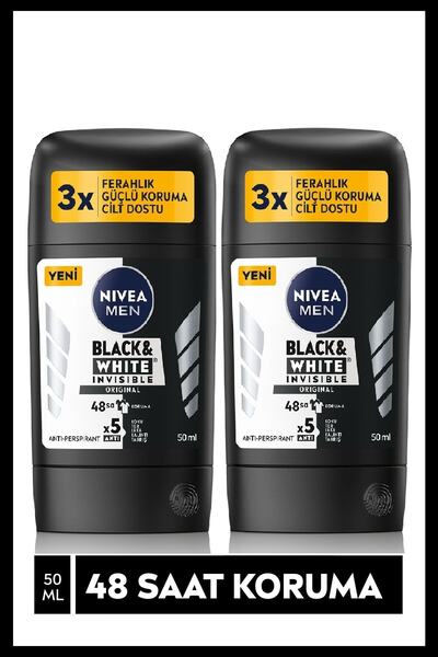 NIVEA Men Erkek Black & White Invisible Orıgınal Lekesiz Stick 50 Ml X 2 Adet